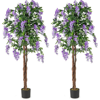 5.5 FT Faux Wisteria Plant in Nursery Pot with Blooming Flowers Set of 2-Purple