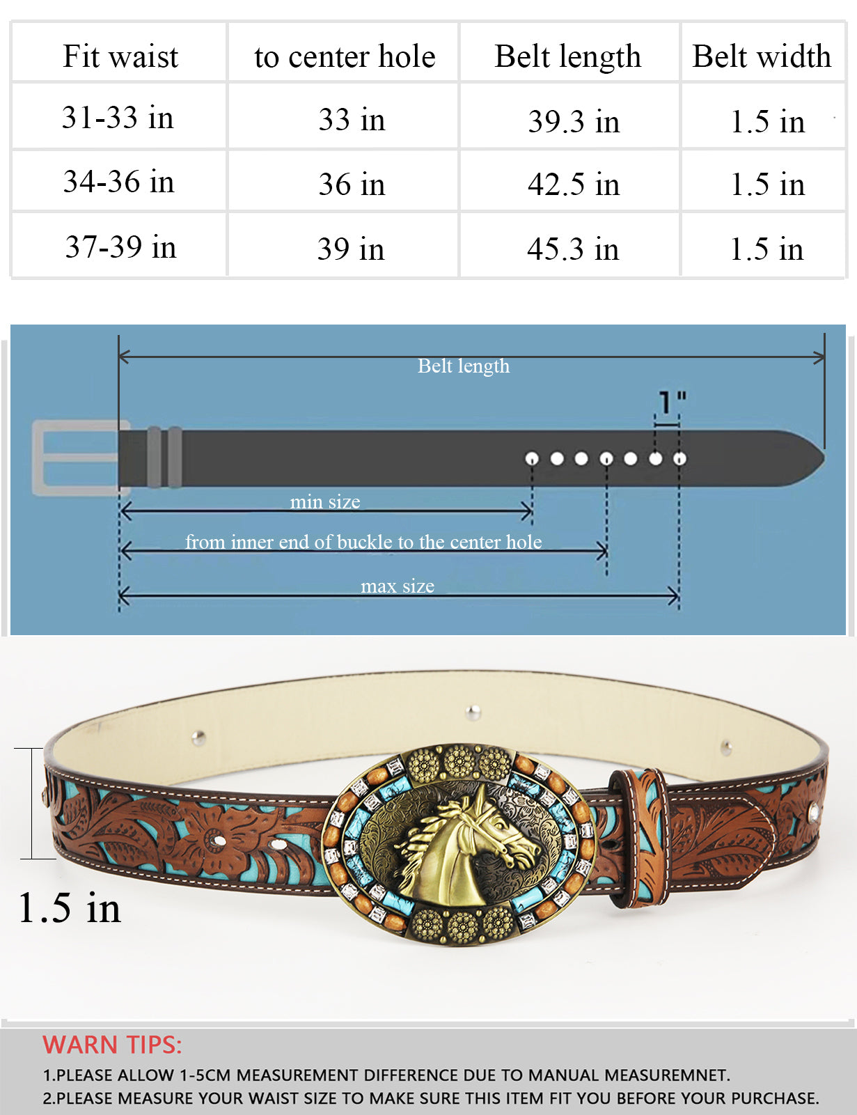 TOPACC Western Turquoise Belts - Turquoise Horse Belt Buckle Copper/Bronze