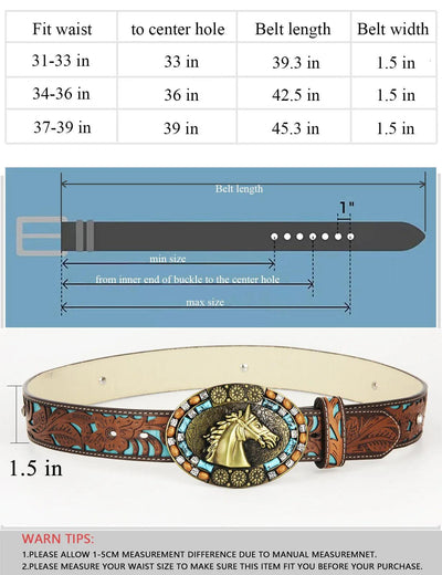 TOPACC Western Turquoise Belts - Turquoise Horse Belt Buckle Copper/Bronze