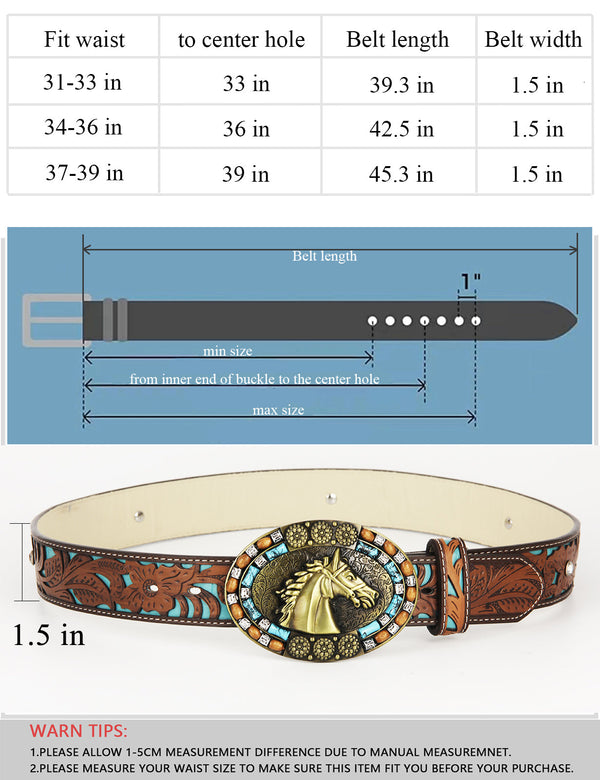 TOPACC Western Turquoise Belts - Turquoise Horse Belt Buckle Copper/Bronze