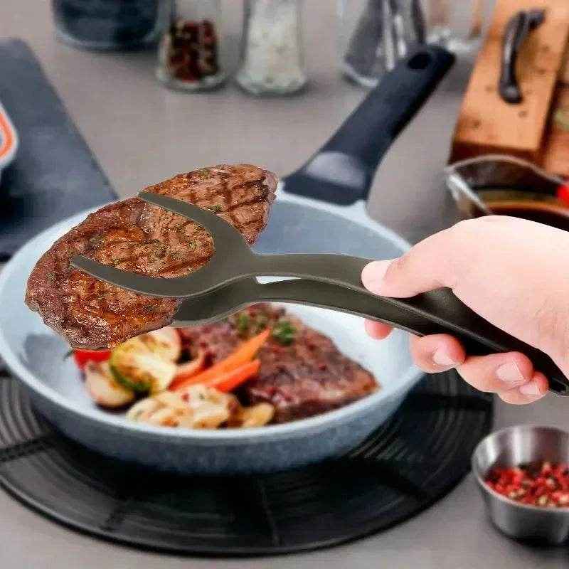 2-in-1 Nylon Flip Tongs & Spatula | Egg & Steak Turner Tongs