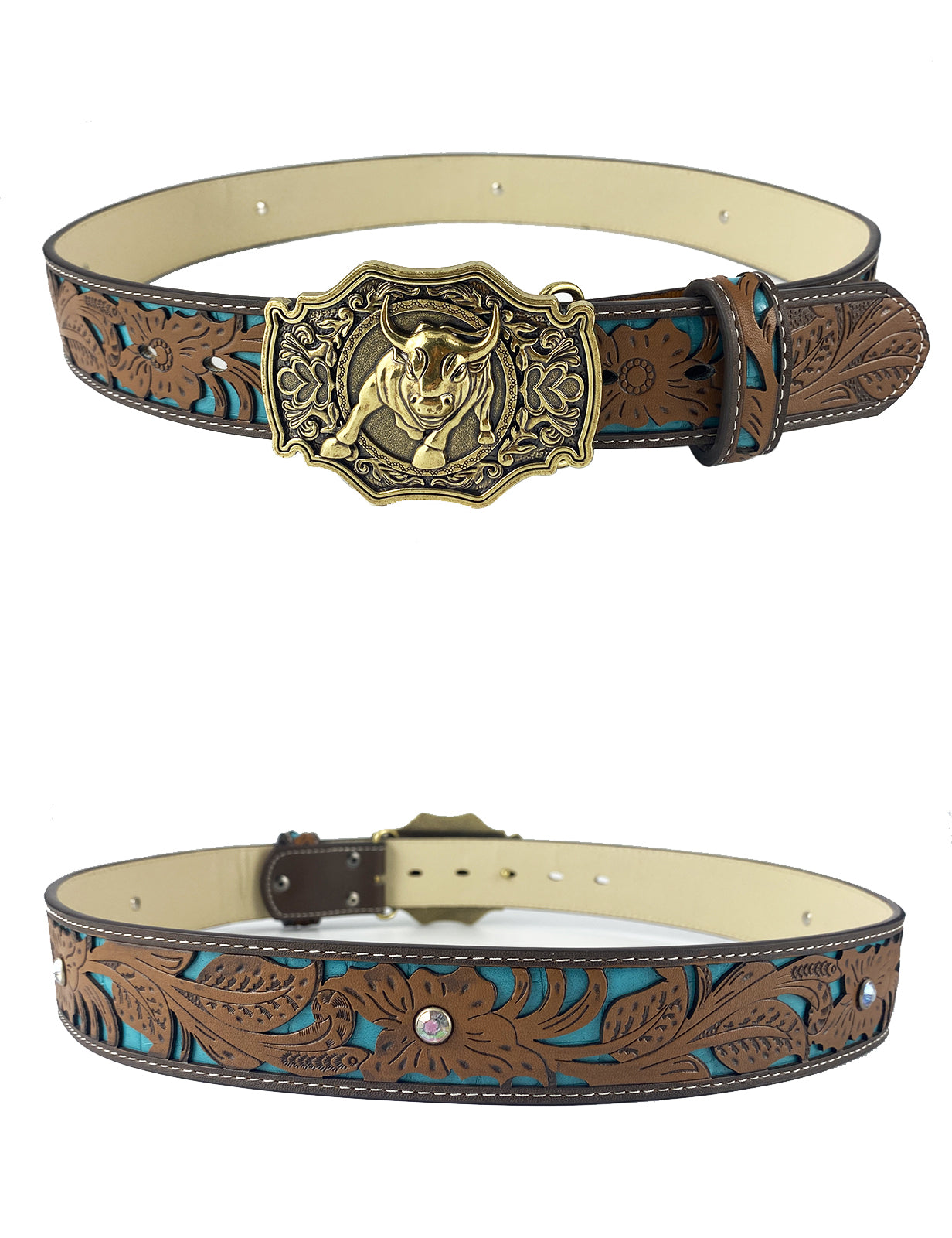 TOPACC Western Turquoise Belts - Bullfight Belt Buckle Copper/Bronze