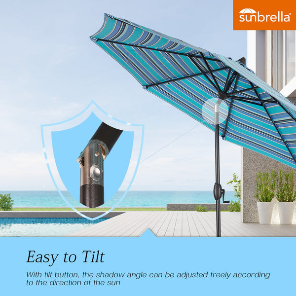 PATIO TREE Patio 9Ft Market Umbrella Stripe With Sunbrella®, Outdoor Table Umbrella for Patio,Porch (Dolce Oasis)