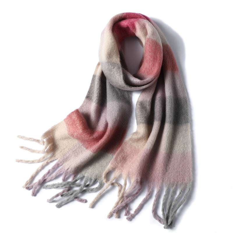 New Luxury Winter Soft Head Wraps Plaid Scarf Shawls Cashmere  Warm Cashmere Scarves Rainbow For Women