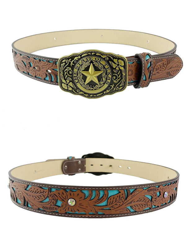TOPACC Western Turquoise Belts - Pentagram 'The State Of Texas' Belt Buckle Copper/Bronze - Gifts for You 'n Me