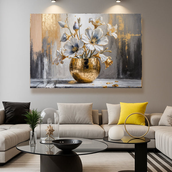 Magnolia Bloom in Gold Abstract Wall Art Tailored Canvases