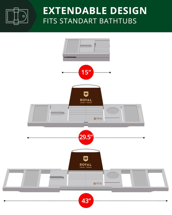 Bathtub Caddy Tray, Gray