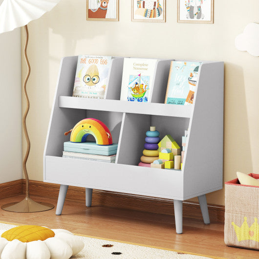 5-Cube Kids Bookshelf and Toy Organizer with Anti-Tipping Kits-Light Gray