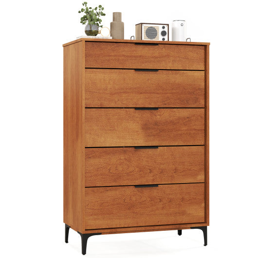 5-Drawer Dresser with Interlock System for Bedroom Living Room-Cherry
