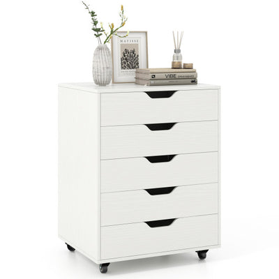 5 Drawer Mobile File Cabinet with Wheels for Living Room-White