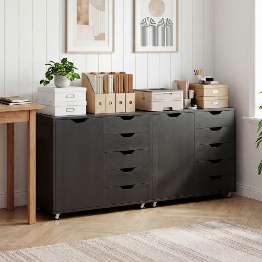 5-Drawer Rolling Storage Cart with Side Cabinet-Black