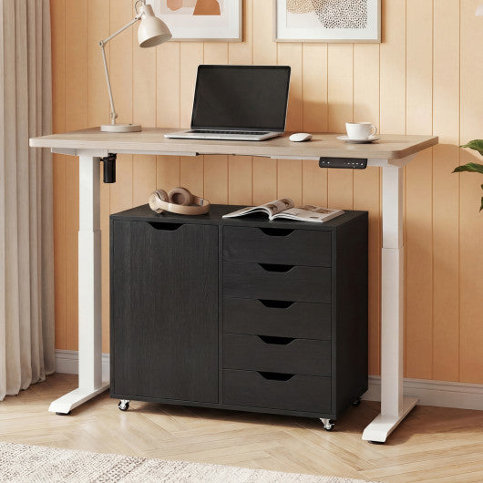 5-Drawer Rolling Storage Cart with Side Cabinet-Black