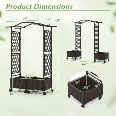 5 FT Tall Raised Garden bed with Lockable Wheels and Hanging Roof for Climbing Flowers-Brown