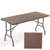 5FT Folding Picnic Table with Rattan Grain HDPE Tabletop and Sturdy Metal Fame-Coffee - Coffee
