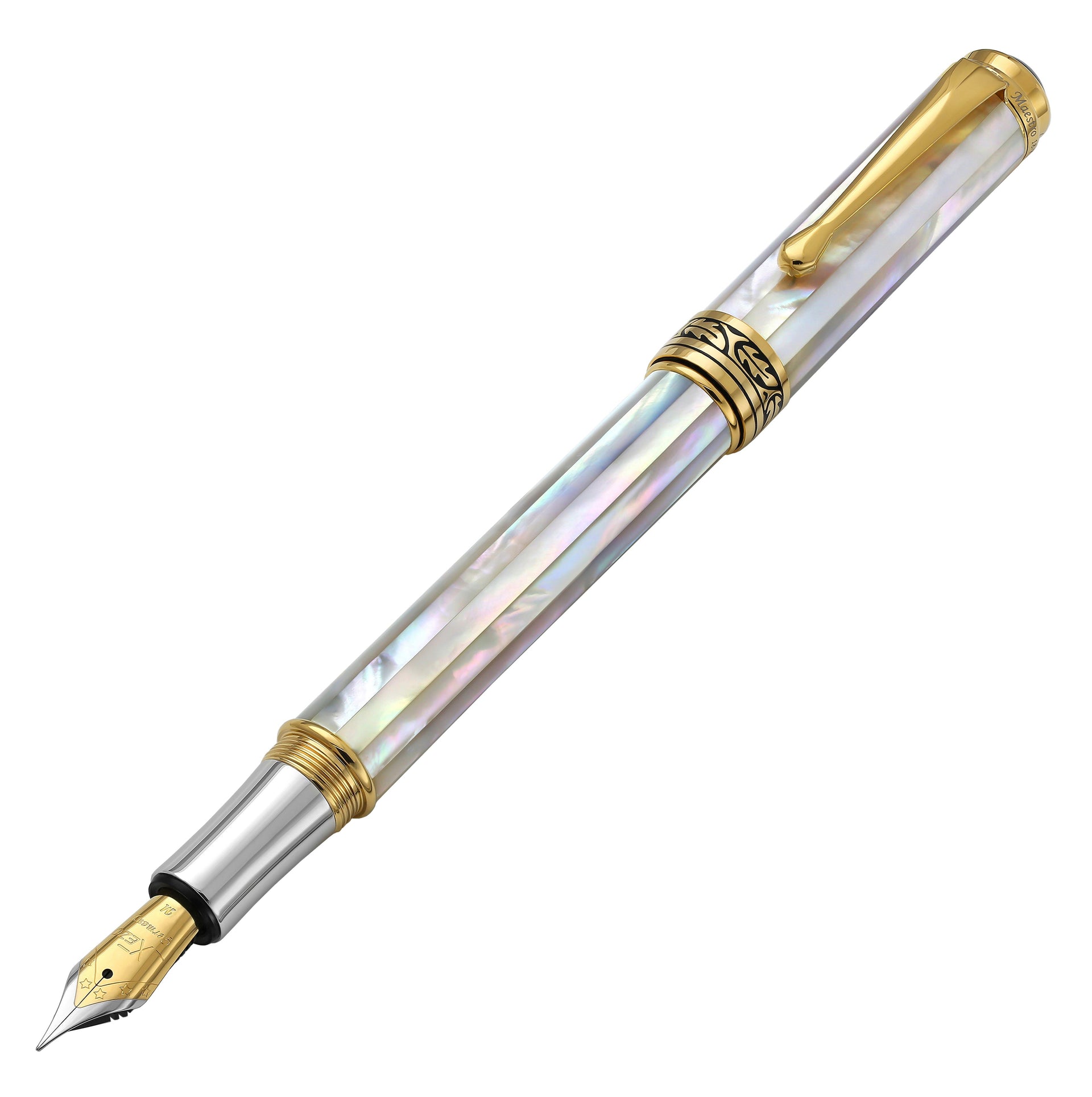 Maestro® 18K Gold Plated Fountain Pen (Medium Nib) - Oceanic White Mother of Pearl