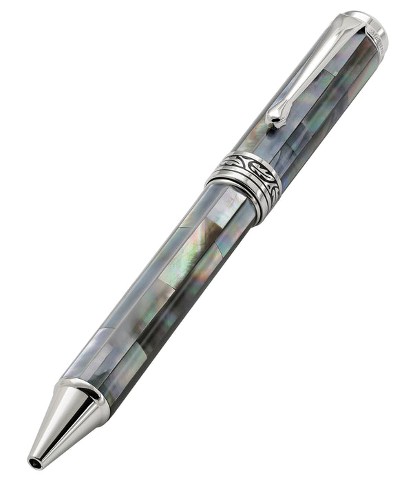 Maestro® Black Mother of Pearl Fountain Pen (Medium Nib) and Ballpoint Pen Set - Platinum Plated