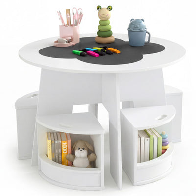 5 PCS Kids Table and Chair Set with Storage Stools for Activity-White