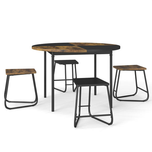 5-Piece Dining Set for 4 47 Inch Round  Kitchen Table and 4 Stools-Brown