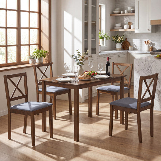 5-Piece Dining Set with Rectangular Table & Fabric Chairs for Small Space-Gray