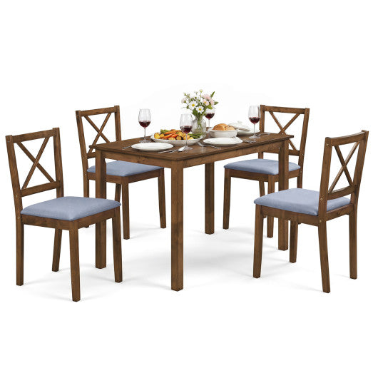 5-Piece Dining Set with Rectangular Table & Fabric Chairs for Small Space-Gray
