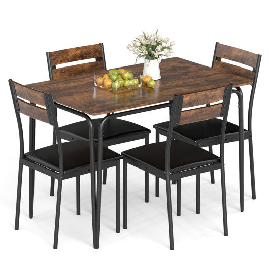 5-Piece Dining Table Set Industrial Rectangular Kitchen Table and 4 Armless Chairs-Rustic Brown