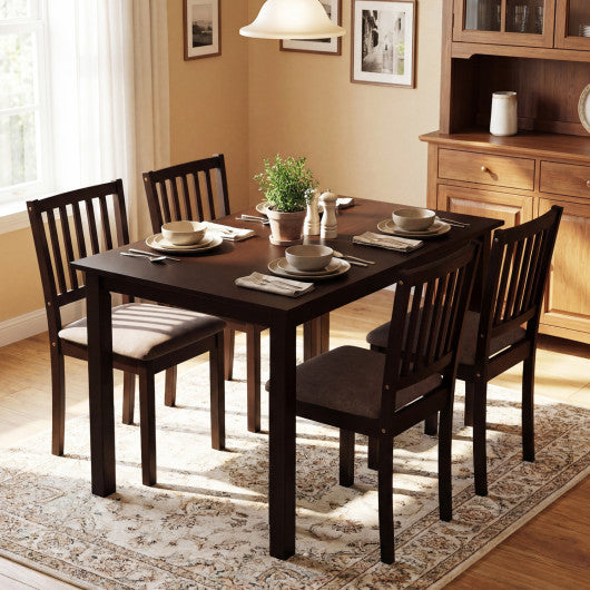 5-Piece Dining Table Set for 4 Rectangular Kitchen Table with 4 Upholstered Chairs-Dark Brown