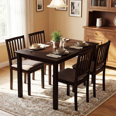 5-Piece Dining Table Set for 4 Rectangular Kitchen Table with 4 Upholstered Chairs-Dark Brown