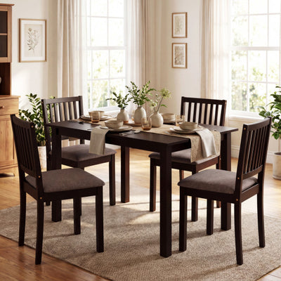 5-Piece Dining Table Set for 4 Rectangular Kitchen Table with 4 Upholstered Chairs-Dark Brown