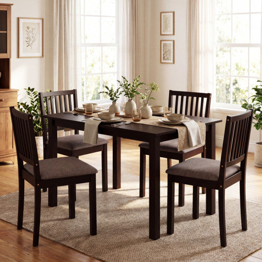 5-Piece Dining Table Set for 4 Rectangular Kitchen Table with 4 Upholstered Chairs-Dark Brown