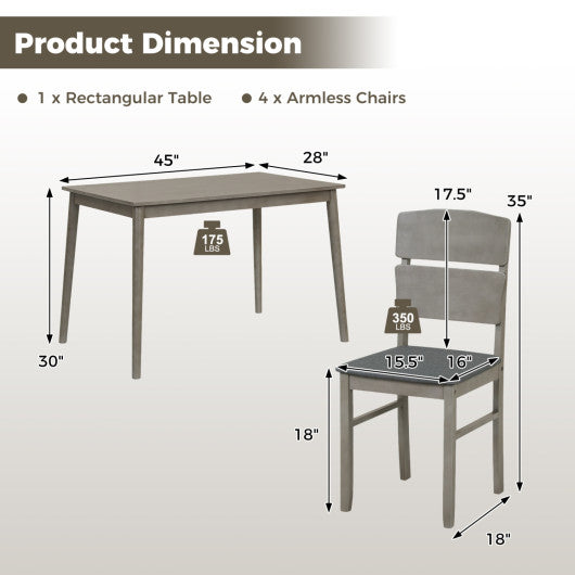 5-Piece Dining Table Set with High Curved Back for 4 People-Gray