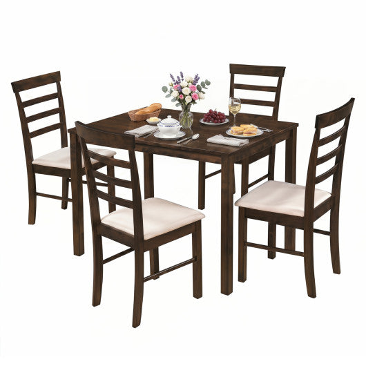 5-Piece Dining Table Set for 4 with Upholstered Chairs for Small Space and Dining Room-Brown