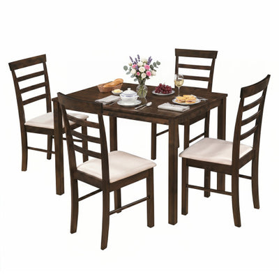 5-Piece Dining Table Set for 4 with Upholstered Chairs for Small Space and Dining Room-Brown