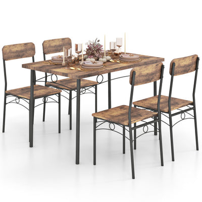5-Piece Industrial Dining Table Set for 4 for Small Place Apartment-Brown