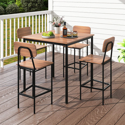 5-Piece Industrial Dining Table Set with Counter Height Table and 4 Bar Stools-Teak