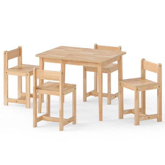 5-Piece Kids Table and Chairs Set Solid Rubber Wood Toddler Activity Table-Natural