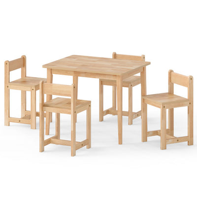 5-Piece Kids Table and Chairs Set Solid Rubber Wood Toddler Activity Table-Natural