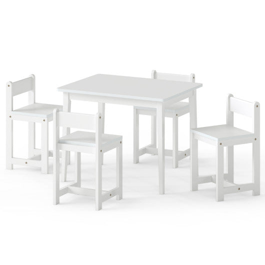 5-Piece Kids Table and Chairs Set Solid Rubber Wood Toddler Activity Table-White
