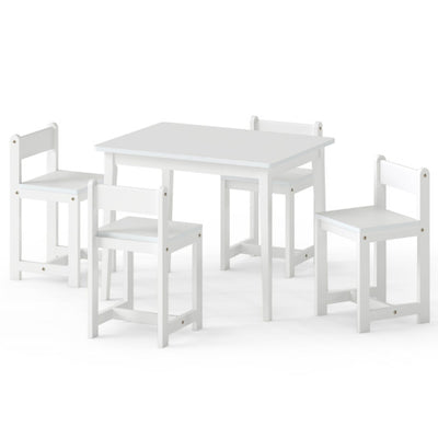 5-Piece Kids Table and Chairs Set Solid Rubber Wood Toddler Activity Table-White