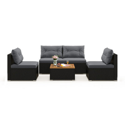 5 Piece Outdoor Furniture Set with Solid Tabletop and Soft Cushions-Gray