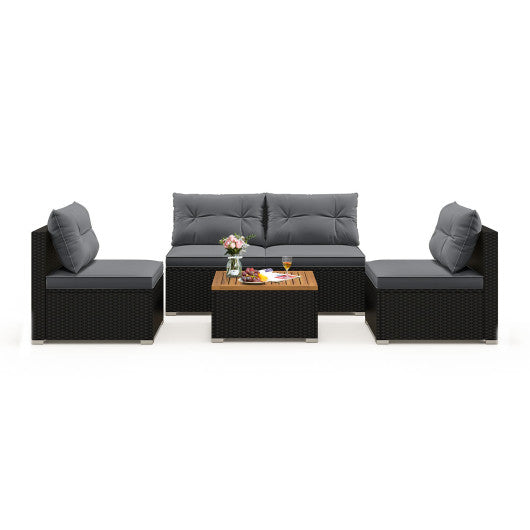5 Piece Outdoor Furniture Set with Solid Tabletop and Soft Cushions-Gray