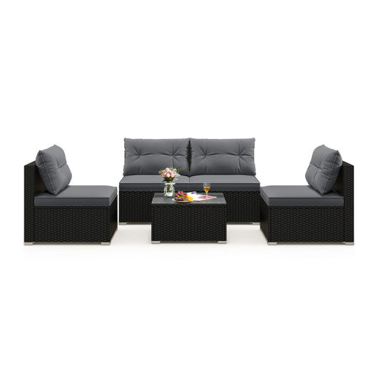 5-Piece Outdoor Patio Furniture Set with Cushions and Coffee Table-Gray