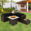 5-Piece Patio Furniture Set with 30 Inches Gas Fire Pit Table Outdoor PE Wicker Sofa Set-Black