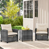 5 Piece Patio Rattan Furniture with 2 Ottomans and Tempered Glass Coffee Table-White