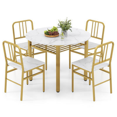 5-Piece Round Dining Table Set with Storage Shelf for Dining Room-White