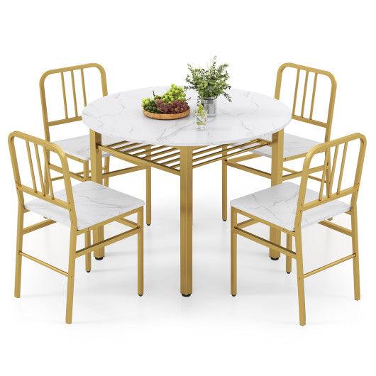 5-Piece Round Dining Table Set with Storage Shelf for Dining Room-White