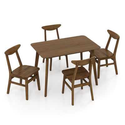 5-Piece Solid Wood Dining Table Set for Small Space-Walnut
