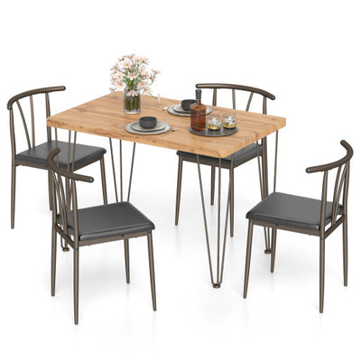 5-Piece Space-saving Dining Table Set Industrial Rectangular Kitchen Table and 4 Armless Chairs-Black