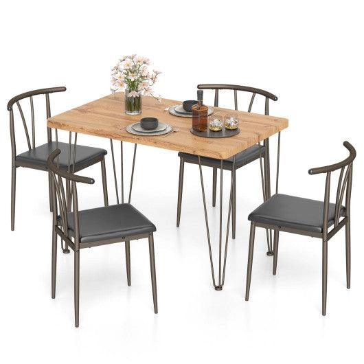 5-Piece Space-saving Dining Table Set Industrial Rectangular Kitchen Table and 4 Armless Chairs-Black