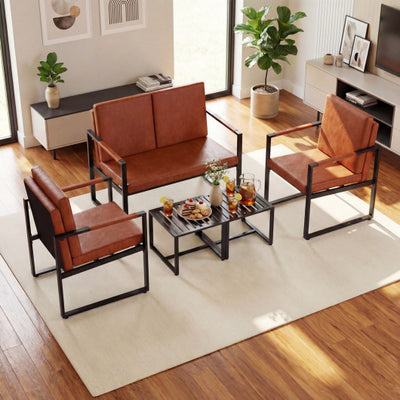 5 Pieces Living Room Set with 2 Accent Chairs and 2 Coffee Tables-Brown