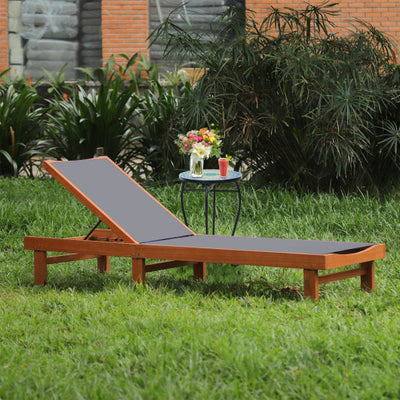 5-Postion Backrest Adjustable Outdoor Wood Chaise Lounge Chair-2